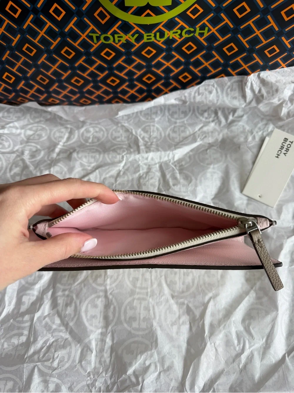 Tory Burch Colorblock Slim Envelope Wallet Warm White Pink